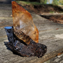 Load image into Gallery viewer, Twinned Elmwood Calcite on Sphalerite