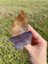 Load image into Gallery viewer, Elmwood Calcite on Purple Fluorite
