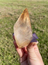 Load image into Gallery viewer, Elmwood Calcite on Purple Fluorite
