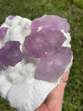 Load image into Gallery viewer, Pink-Purple Fluorite on Druzy Quartz
