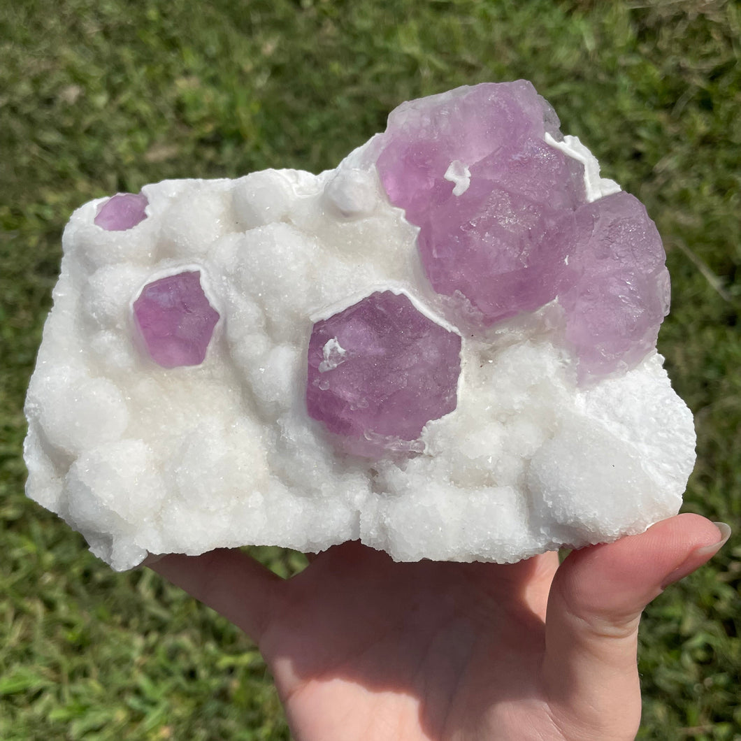 Pink-Purple Fluorite on Druzy Quartz