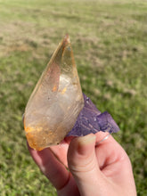 Load image into Gallery viewer, Elmwood Calcite on Purple Fluorite
