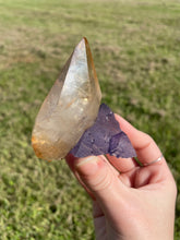 Load image into Gallery viewer, Elmwood Calcite on Purple Fluorite
