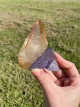 Load image into Gallery viewer, Elmwood Calcite on Purple Fluorite
