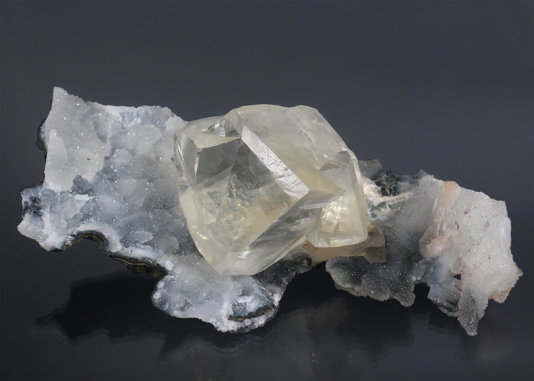 Calcite Crystal on Druzy Quartz