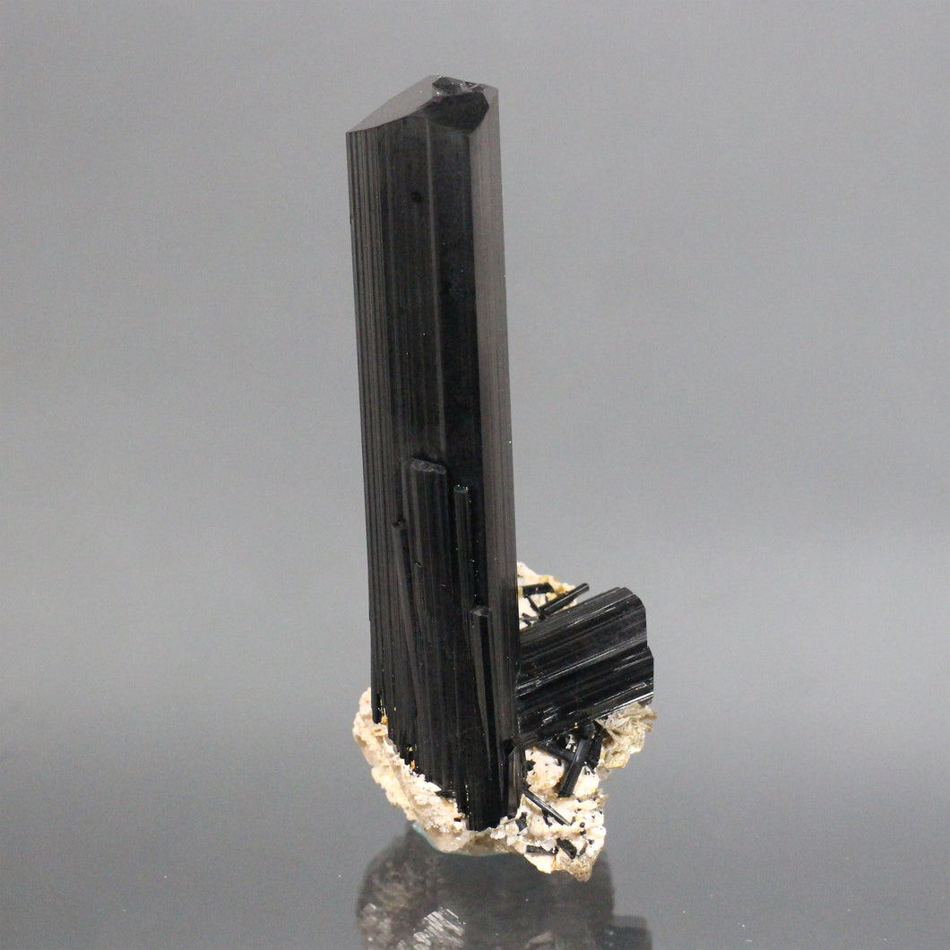 Black Schorl Tourmaline with Druzy Quartz Base